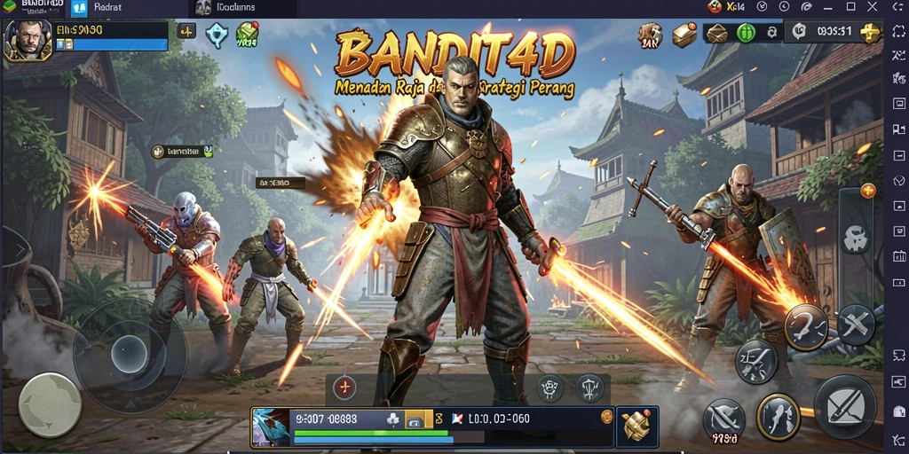 Screenshot menampilkan pertempuran dinamis dalam BANDIT4D dengan grafis yang menarik.