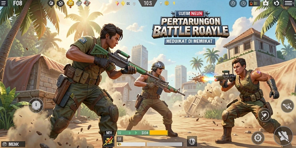 Gameplay mendebarkan di dunia pertarungan Battle Royale.