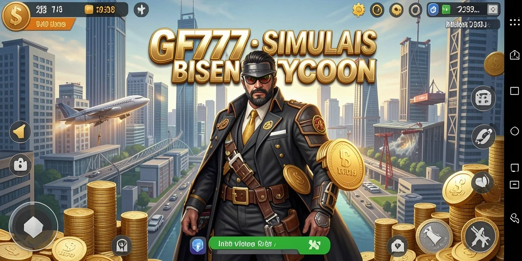 Screenshot utama GF777 menunjukkan gameplay seru dalam membangun bisnis Tycoon.