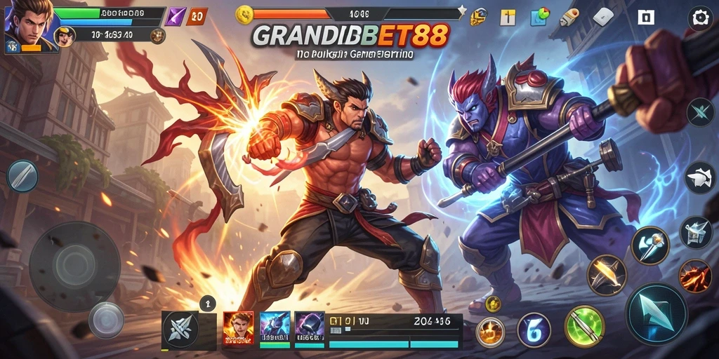 Tampilan dari gameplay seru dalam GRANDBET88 saat pertarungan berlangsung.