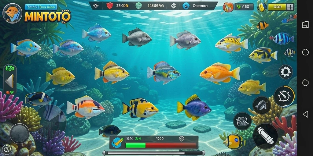 Screenshot gameplay MINTOTO menampilkan aksi menembak ikan yang menegangkan.