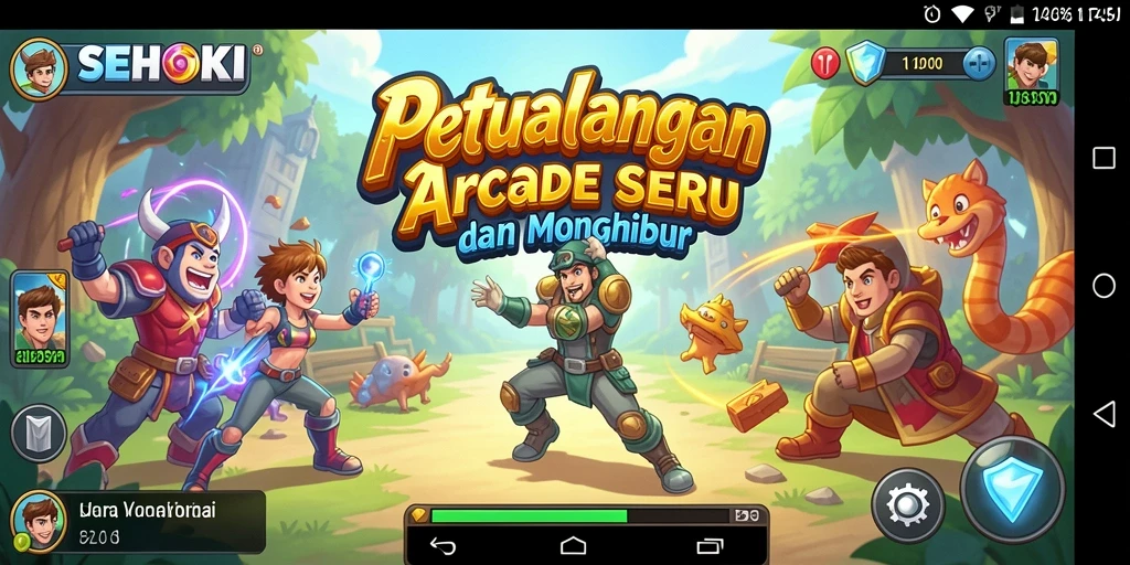 Screenshot gameplay SEHOKI menampilkan aksi penuh warna dan karakter unik.
