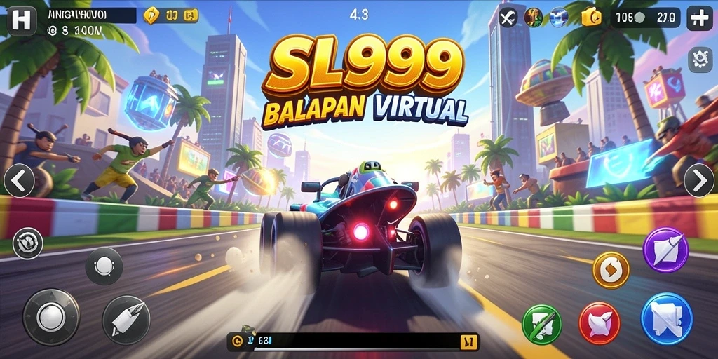 Screenshot menunjukkan aksi balapan seru di SL999.