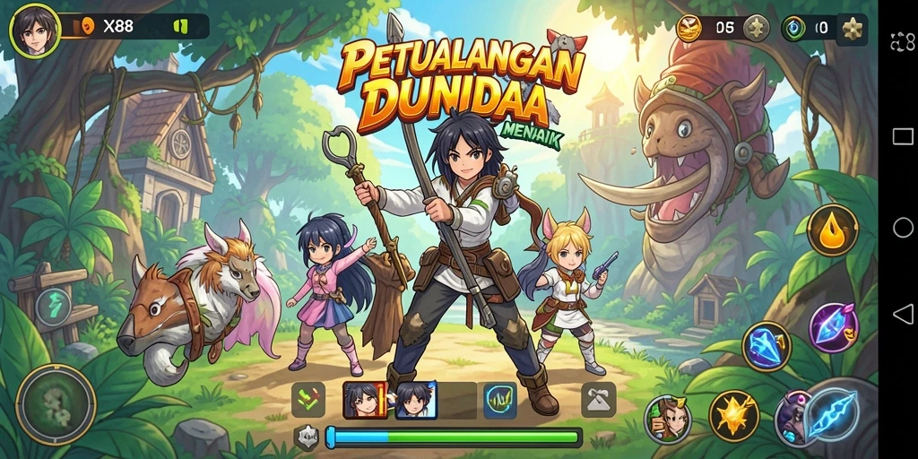 Tampilan penuh warna dari karakter utama dalam X88 saat beraksi.